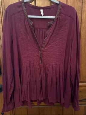 Free People Long-Sleeve Pleated Boho Top